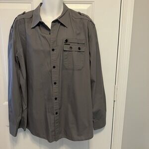 Marc Ecko Cut & Sew NYC Sz 2XL‎ XXL Men's Button Up Utility Shirt Epaulets Gray